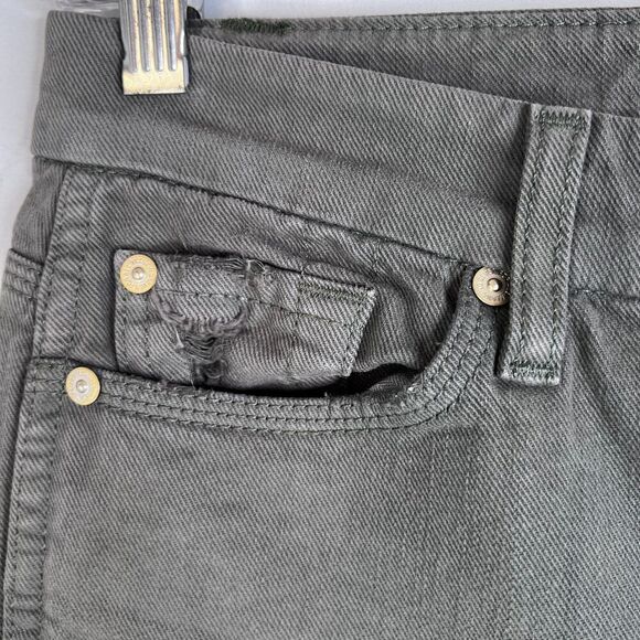 7 for All Mankind Army Green Raw Ankle Skinny Jean Destructed Knee Size 25 - Picture 10 of 12